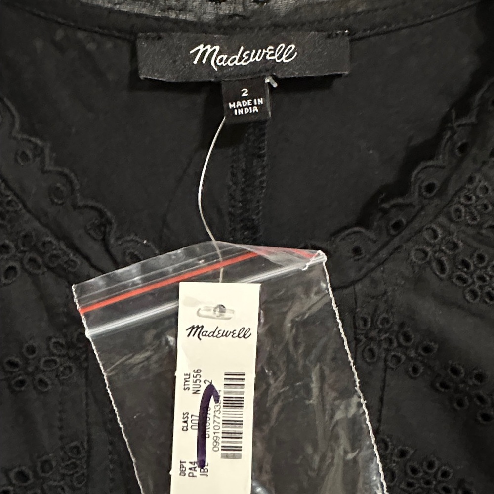 Madewell Eyelet Flutter Sleeve Mini Dress in Jet Black Cotton - Picture 7 of 8